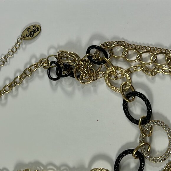 Sofia Vergara Multi Strand Necklace Gold Tone Chains Rhinestones Statement - Picture 7 of 9